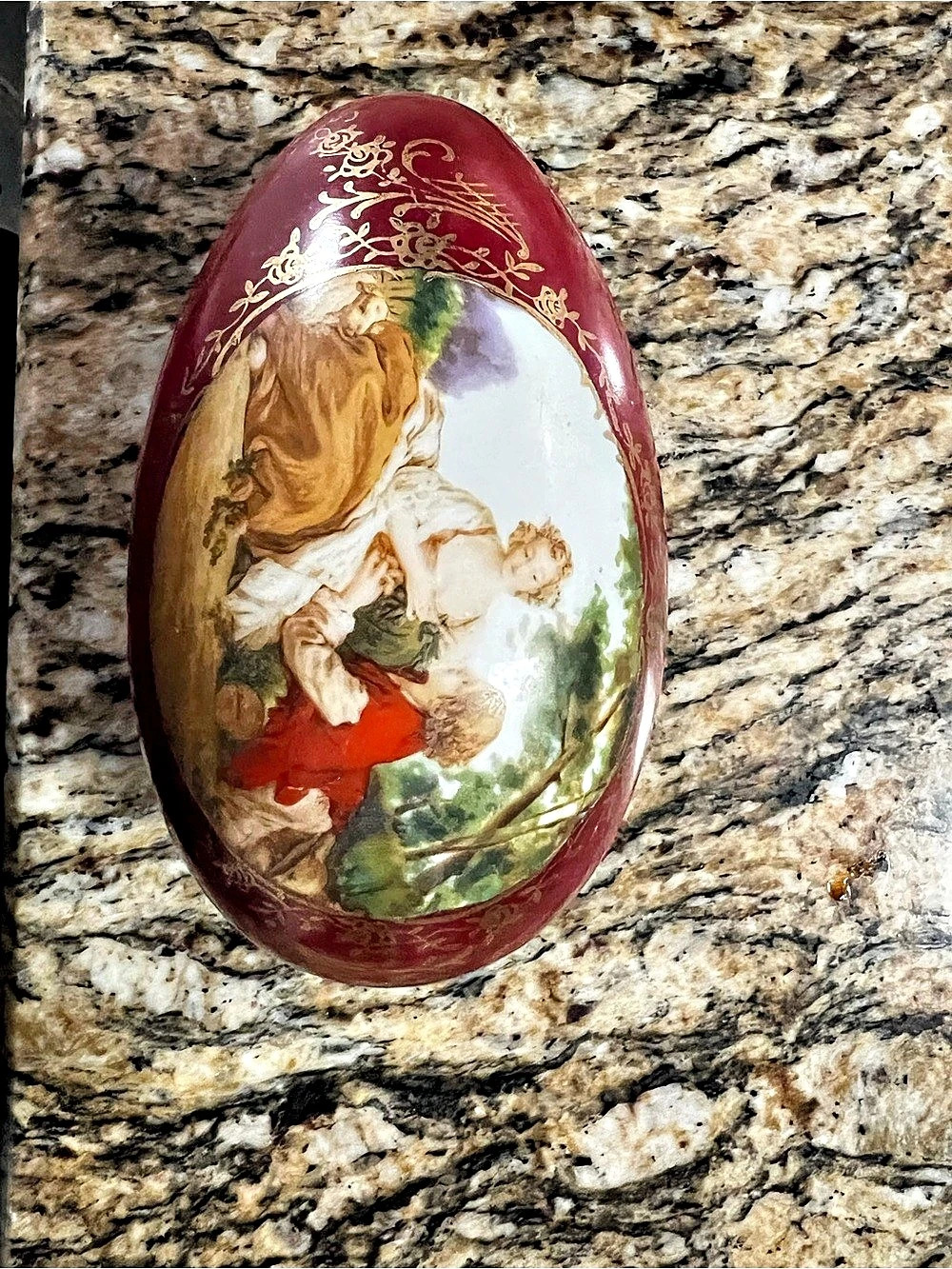 Hand-Painted Ceramic Egg Shaped Trinket Box